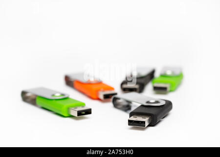 Close Up of Colorful USB Memory Stick Flash Drives Stock Photo