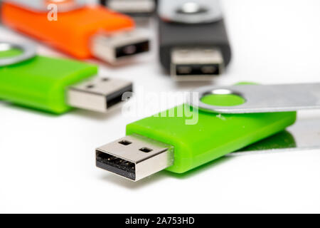 Close Up of Colorful USB Memory Stick Flash Drives Stock Photo
