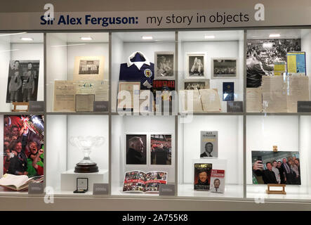 Memorabilia belonging to Sir Alex Ferguson at the opening of the library at Glasgow Caledonian University which has been renamed after the football legend. Stock Photo