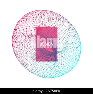 Torus. Object with lines and dots. Wireframe illustration. Abstract 3d grid design. Technology style. Stock Vector