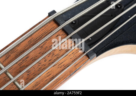5 String Bass Guitar Freyboard and Frets Stock Photo