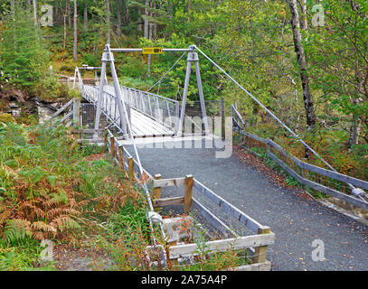 A view of the Victorian suspension bridge over the Corrieshalloch Gorge, Wester Ross, Scotland, United Kingdom, Europe. Stock Photo