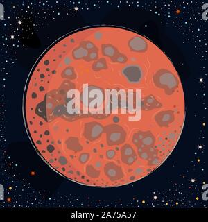 Red Planet Mars on dark background with stars. Vector Illustration Stock Vector