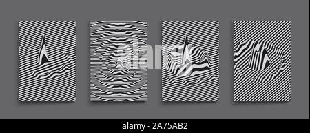 Glitch abstract background. Distortion effect, bug and error. Black and white design. Pattern with optical illusion. 3D vector illustration. Stock Vector