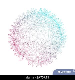 Sphere with connected lines and dots. Global digital connections. Wireframe illustration. Abstract 3d grid design. Technology style. Stock Vector