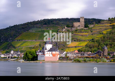 German Rhine castles of Pfalzgrafenstein and Gutenfels, Kaub, Germany Stock Photo