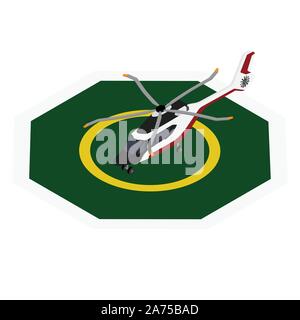 Commercial helicopter landing helipad zone isometric view isolated white background. Stock Vector
