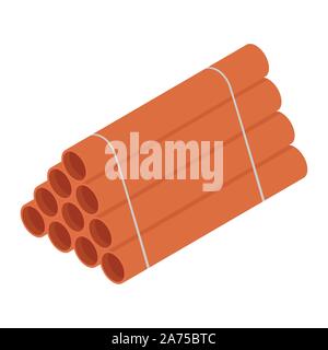 Stacked orange sanitary pvc pipes isolated on white background isometric view Stock Vector