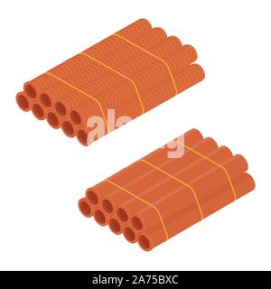 Stacked orange sanitary pvc pipes isolated on white background isometric view Stock Vector