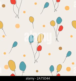 Seamless pattern with floating balloons on white background. Repeating background. Vector Illustration Stock Vector
