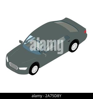 Isometric high quality city transport car icon grey sedan. For infographics, design and game Stock Vector