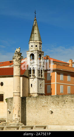 Croatia, Zadar, Pillar  of shame, St Elias Church, Stock Photo