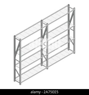 Empty metal rack isolated on white background isometric view. Industrial warehouses packaking and delivery. Stock Vector