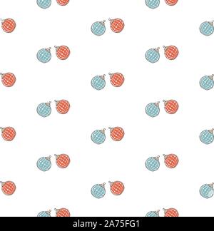 Winter Seamless Pattern with festive red and blue ornaments. Hand Drawn Scandinavian Style. Vector Illustration Stock Vector