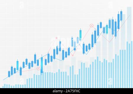 Business candle stick graph chart of stock market investment trading on blue background. Bullish point, Trend of graph. Eps10 Vector illustration.