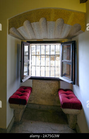 Interior window seat in the Palacio de Los Becerra , Cáceres. Spain Stock Photo