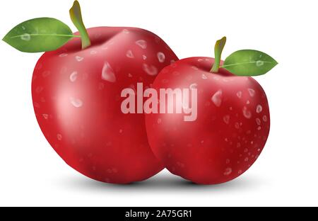 Realistic Red Apples Banner background. Realistic 3d apples. Detailed 3d Illustration Poster or Banner. Healthy and Natural fruit design. Stock Vector