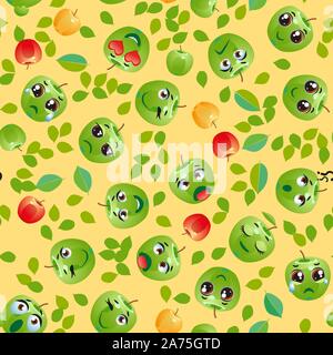 Cute seamless pattern with cartoon emoji fruits Stock Vector