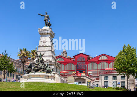 Oporto, Portugal - July 20, 2019: View of Statue of Infante Dom Henrique (Monumento Don Infante a Enrique el Navegante) in garden and square with the Stock Photo