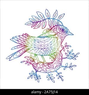 IIlustration of a bird on a tree branch. Beautiful bird. Stock Vector