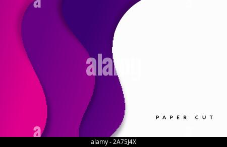 Trendy Purple Paper Cut Wave Shapes Banner. Origami layered curve design for business presentations, flyers, posters. Gorizontal 3D abstract map carvi Stock Vector