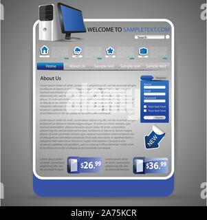 Modern Colorful Abstract One Page Web Site Creative Design Concept, User Interface Layout Template Illustration for IT, Business or Blog - Vector Stock Vector