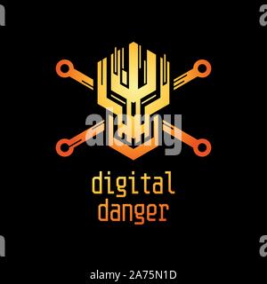 Digital danger icon. Stylized image of a skull - a symbol of danger Stock Vector