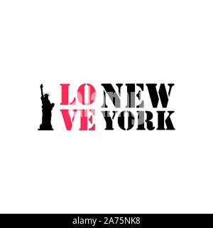 New York hand drawn vector lettering and Liberty statue. Modern calligraphy brush lettering. New York ink lettering. Design element for cards, banners Stock Vector