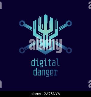 Digital danger icon. Stylized image of a skull - a symbol of danger Stock Vector