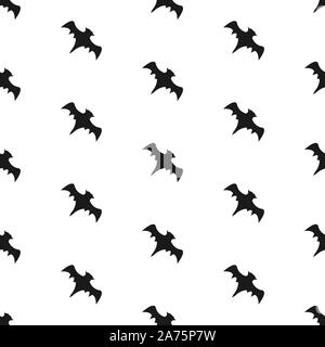 Seamless pattern with flying bats.  Repeating Halloween Pattern with black silhouettes of bats. Vector Illustration Stock Vector