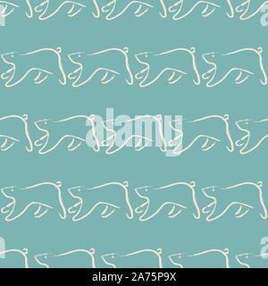 Seamless Pattern with funny running bears hand drawn in brush. Repeating Pattern. Vector Illustration Stock Vector