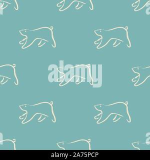 Seamless Pattern with funny running bears hand drawn in brush. Repeating Pattern. Vector Illustration Stock Vector