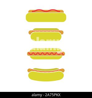 Street Fast Food Icons. Fresh Hot Dog. Unhealthy High Calorie Meal Stock Vector