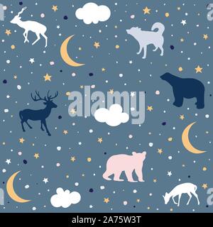 Cute Seamless Pattern With Animals Stock Vector