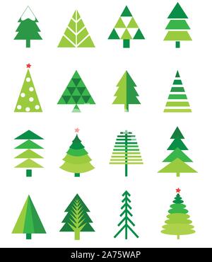 Christmas green tree icon set Stock Vector