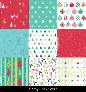 Winter christmas vector seamless patterns Stock Vector
