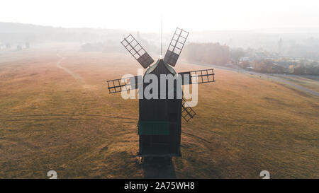 Panoramic aerial view of the National Museum of Folk Architecture and Life of Ukraine Pirogovo in the fall, Kiev, Ukraine Stock Photo