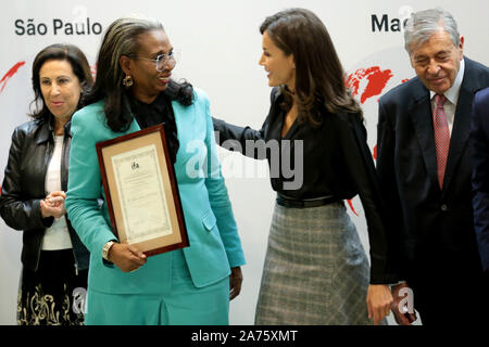 Madrid, Spain; 30/10/2019.- Ibukun Awosika and Pedro Nueno.Queen Letizia presides over the delivery of the International Friendship Award (IFA), seven Chinese and African entrepreneurs recognize their contribution to investment and job creation in their countries and abroad. The Winners are Li Ka Shing, president of CK Hutchison Holdings; Hong Tianzhu, president and CEO of Texhong Textile Group Limited; Liling Qi, president of Puente China España and La Roca Golf Resort; Lidan Qi, general director of Puente China España; and Chen Xi, president of Sanquan Food Co. Ltd. In addition, the trajecto Stock Photo