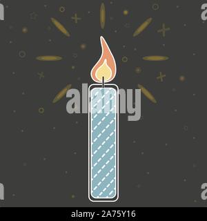 Beautiful Icon with colorful Merry Christmas Candle on dark background. Think Line Style. Flat Design. Vector Illustration Stock Vector