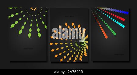 Invitation templates in a dark style. Rhombuses on a black background. Stock Vector
