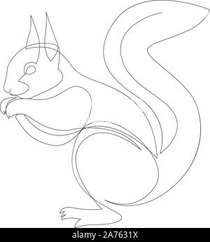 One line squirrel drawing. Squirrel in minimal line style. Vector illustration Stock Vector