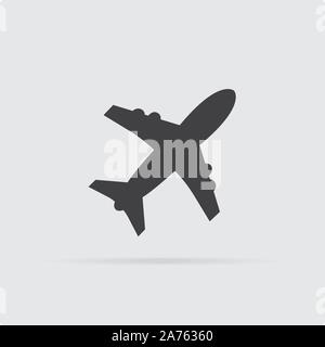 Airplane icon in flat style isolated on grey background. For your design, logo. Vector illustration. Stock Vector