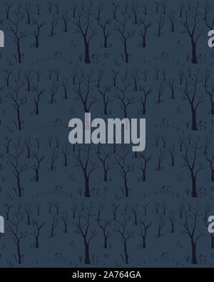Trees with no leaves. Continuous Pattern. Partly Seamless. Vector Illustration Stock Vector