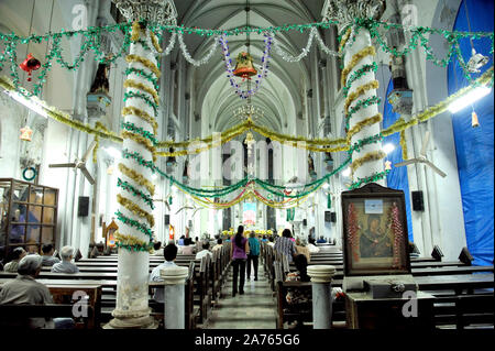 Mumbai, Maharashtra, India, Southeast Asia -- Dec. 30; 2011 :  Place of Worship; Chritsmas Interior Decoration of Gloria Church at Byculla Bombay Stock Photo