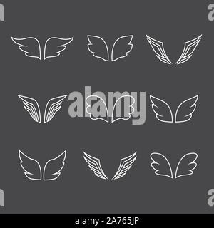 Wings icon set birds and angel Stock Vector