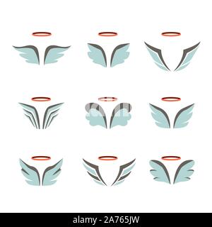 Wings icon set birds and angel Stock Vector