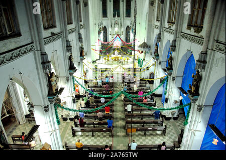 Mumbai, Maharashtra, India, Southeast Asia - Dec. 30; 2011 :  Place of Worship; Chritsmas Interior Decoration of Gloria Church at Byculla Bombay Stock Photo