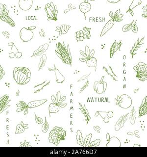 Seamless pattern with hand drawn vegetables. Stock Vector