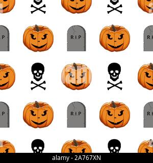 Illustration on theme big colored pattern Halloween, seamless orange pumpkin. Seamless pattern consisting of collection pumpkin, accessory at Hallowee Stock Vector