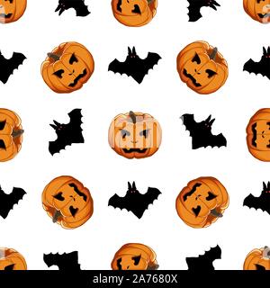 Illustration on theme big colored pattern Halloween, seamless orange pumpkin. Seamless pattern consisting of collection pumpkin, accessory at Hallowee Stock Vector